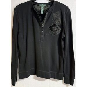 Lauren Jeans Co Ralph Lauren Sweater Top  Women Large Black Knit Button Pullover